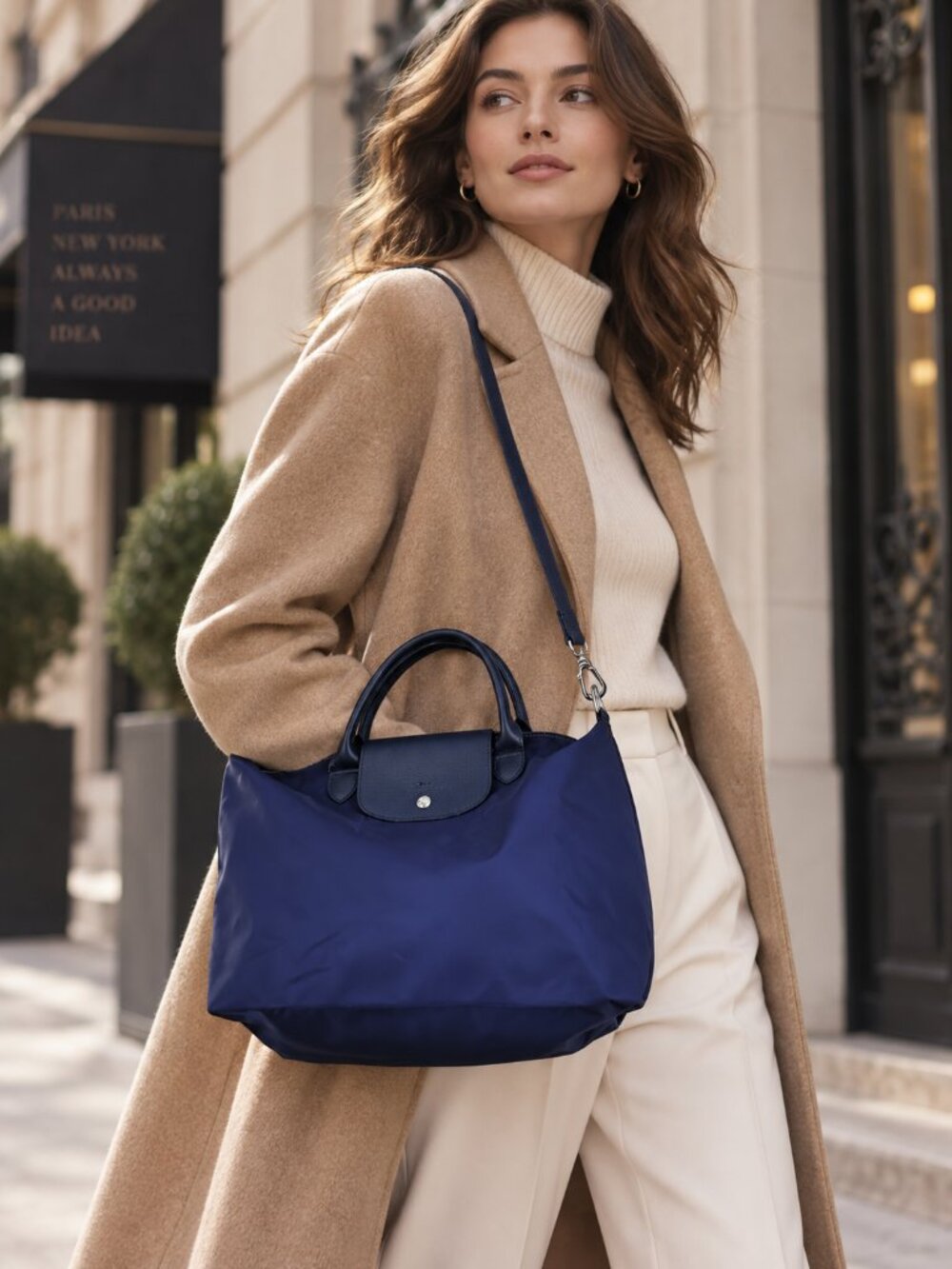 Longchamp Le Pliage Néo Large Top Handle Crossbody Tote Navy Unisex Nylon